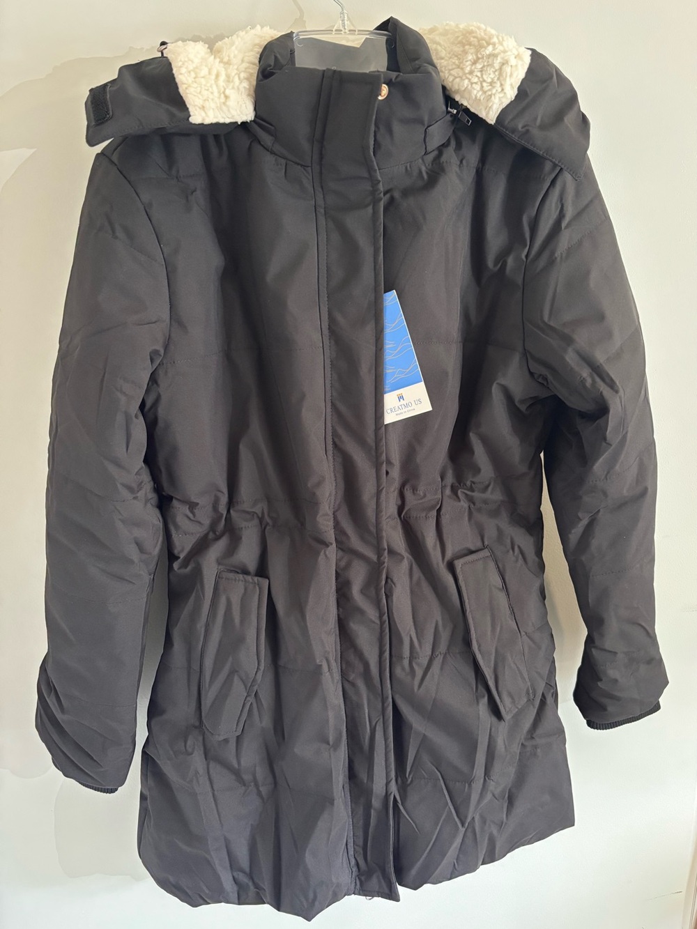 Women's Black Sherpa Winter Coat Puffy Warm Snow Removable Hood Size Small